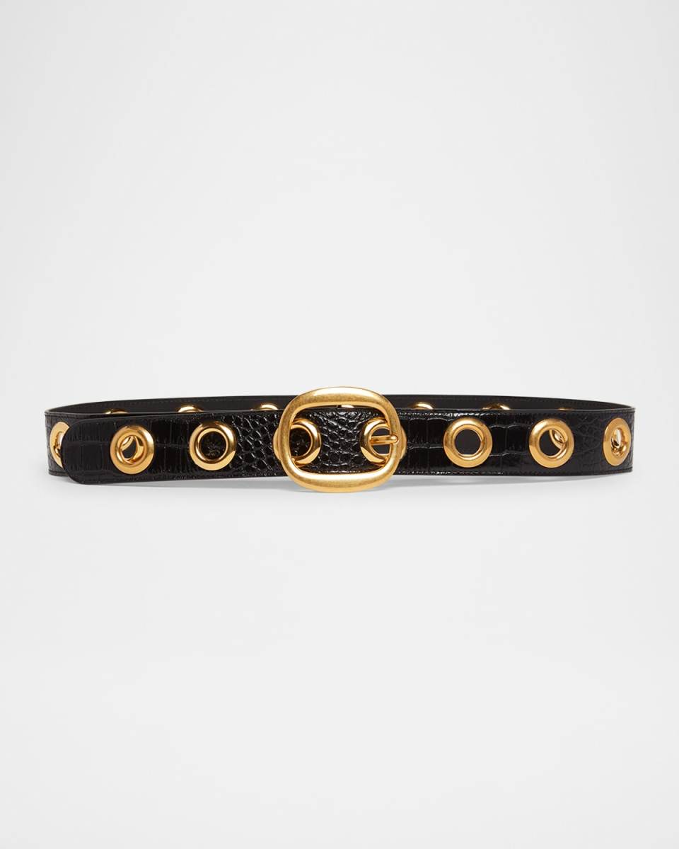 Ursula Stamped Croc-Embossed Leather Belt